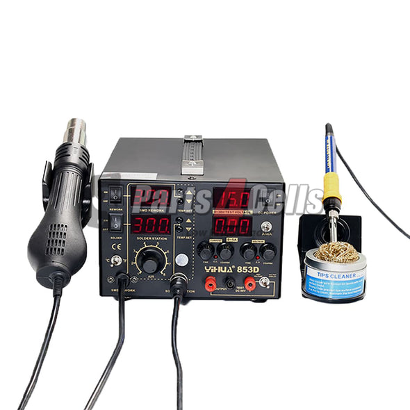 YIHUA 853D 5A 3 IN 1 Large DC Power Supply Rework Soldering Station With Hot Air Gun- 110V w/ US Extra Adapter