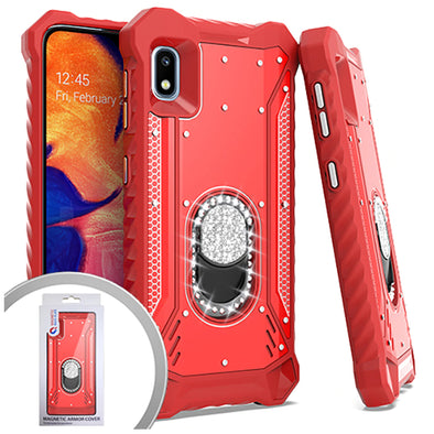 SAFIRE Samsung A21 2020 A215 Magnetic Rugged Bling w/ Kickstand Red
