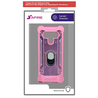 SAFIRE LG Aristo 5 Magnetic Rugged Bling w/ Kickstand Case Pink