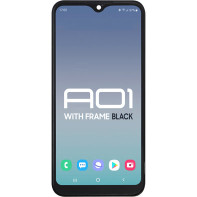 Samsung A01 LCD With Touch + Frame Black (small connector & smaller digitizer)  (Micro USB Frame)