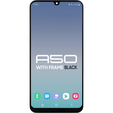 Samsung A50 (A505F)  2019 LCD with Touch + Frame Black Service Pack w/ Fingerprint Sensor